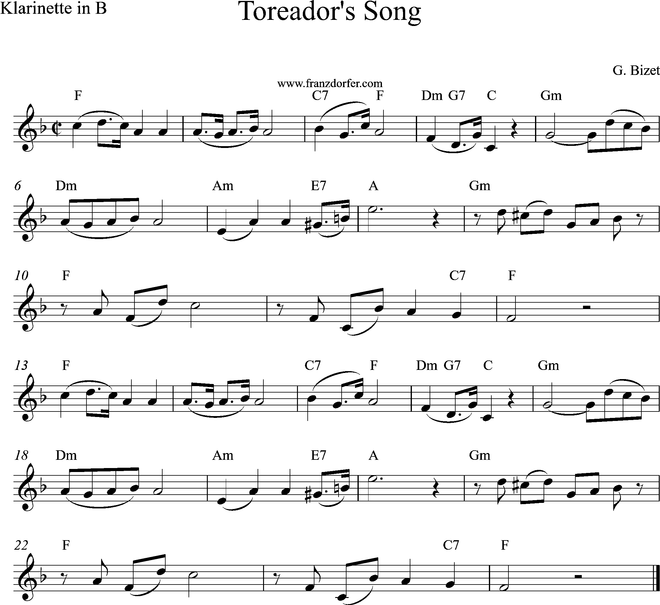 trompetennoten - Toreadors Song, F-Dur